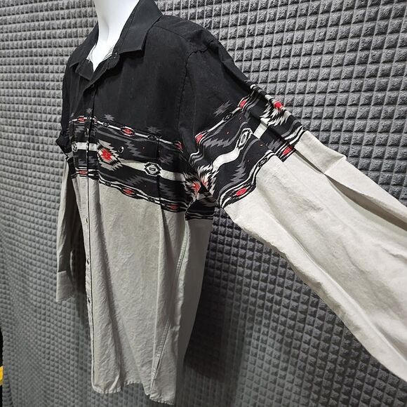 VTG Panhandle Slim SnapButton Shirt SzLg Mens Aztec SouthWestern Longsleeve DUNN - Picture 9 of 16